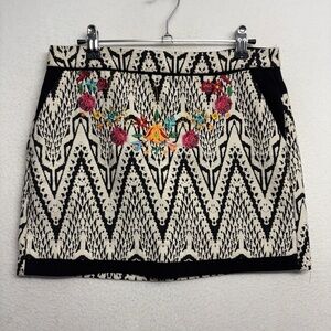 Desigual Black and Cream Mini Skirt with Floral Embroidery